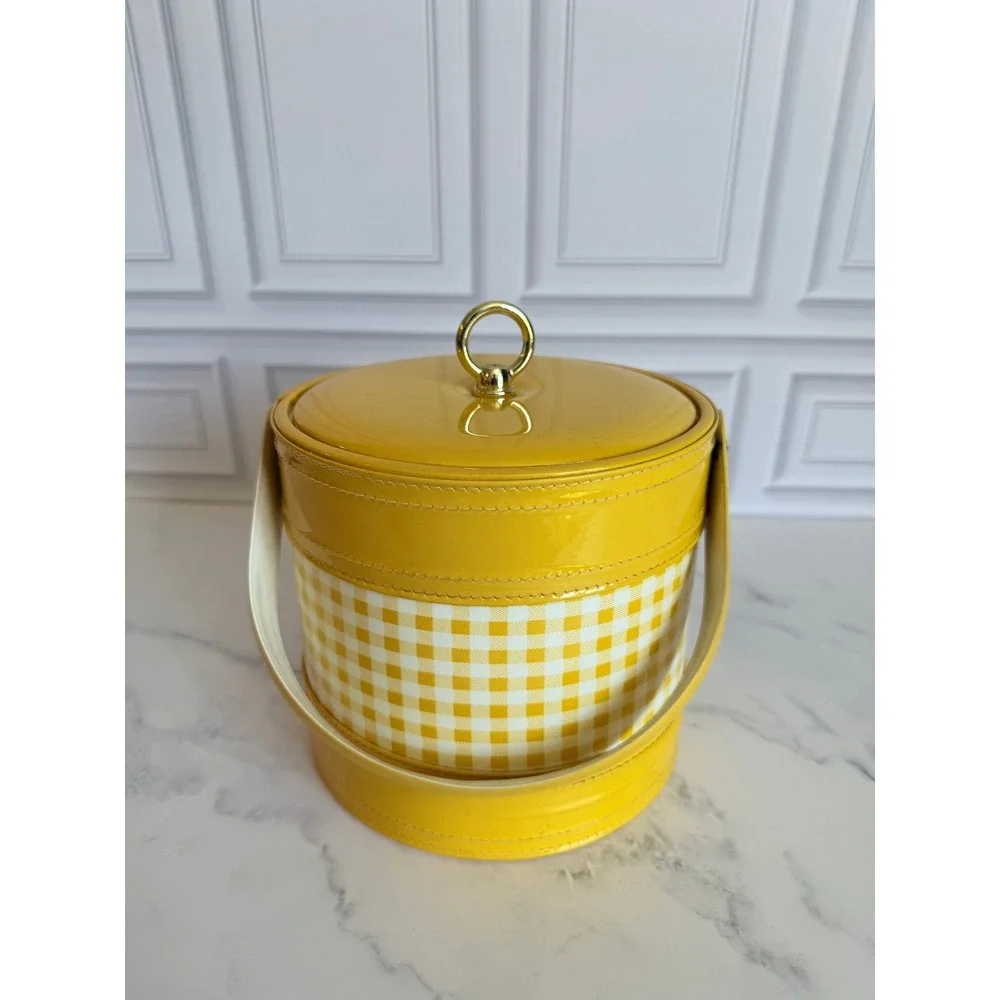 VTG 1950s Georges Briard MCM Retro Yellow Gingham Vinyl 7